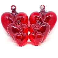  / Red Three Sizes Hanging Glass Hearts (set of 6)